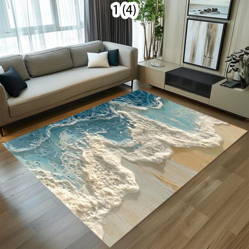 Ocean Beach Starfish Seascape Print Area Rug Non-Slip Soft Washable Floor Mat for Bedroom Living Room Coastal Home Carpet