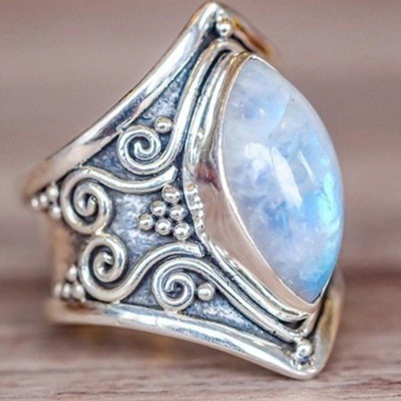 

Jianjie Retro Moonstone Thai Silver Ring with European & American Style Size 6