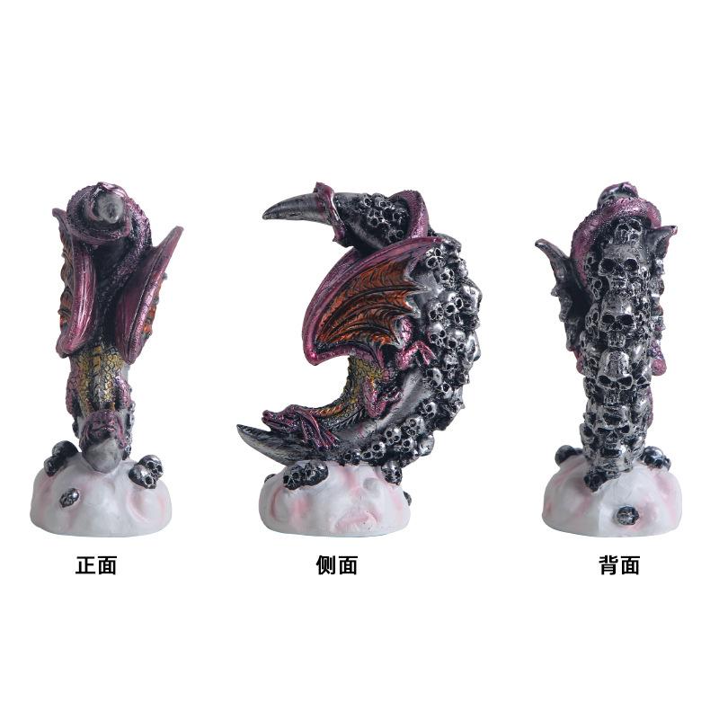 Halloween Moonlight Dragon Statue Gothic Style Decoration Skull Crescent Sculpture Ornament Resin Crafts home decoration