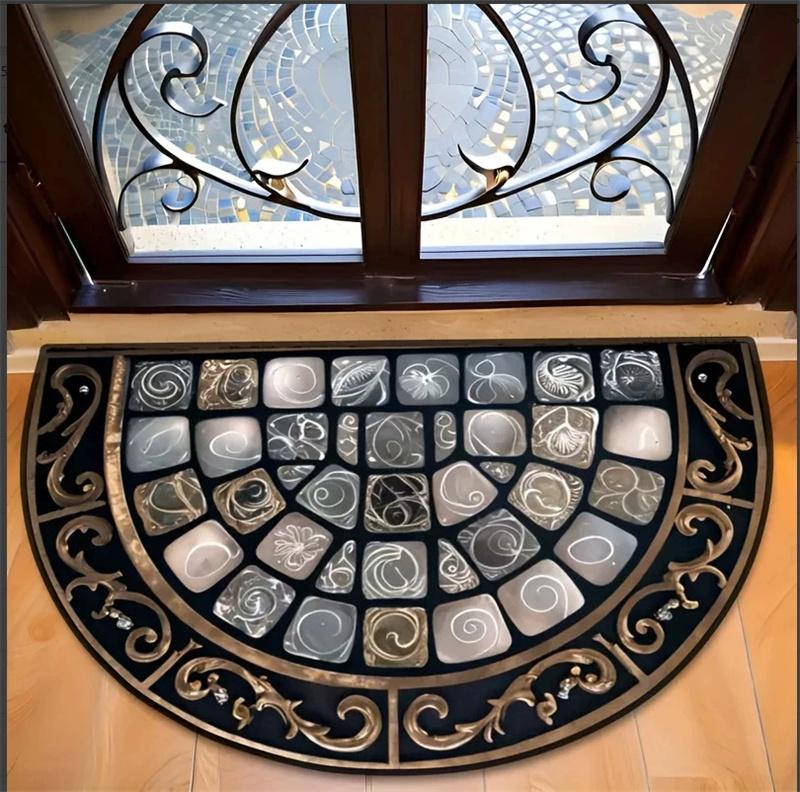 Kieselgur & Gummi Halbrunde Fußmatte Boho Waschbare Tür Matte Blume Floral Saugfähige Eingangsmatte Innen Außen