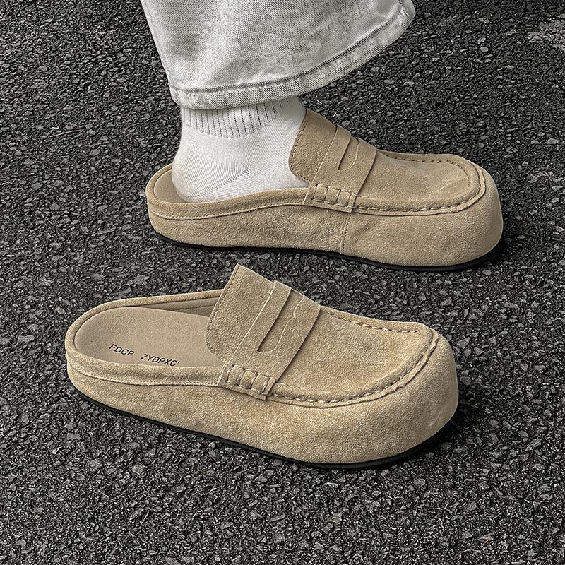 Vintage Versatile Boken American Muller Shoes Lazy Half Slippers Boken Shoes 92286 Yellow-J