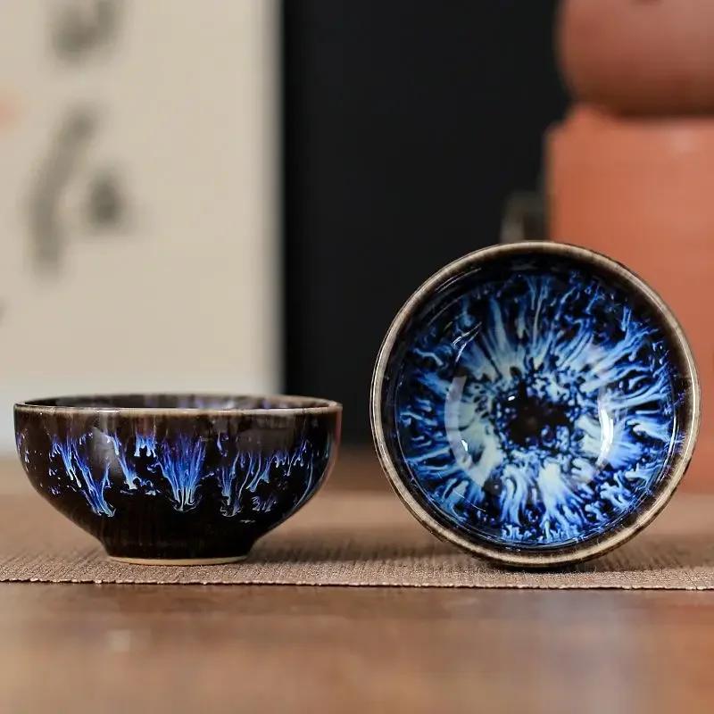 1pc Kiln Change China Ceramic Tea Cup Temmoku Glaze Porcelain Kung Fu Cups Set Pottery Jianzhan Drinkware Tableware Wholesale
