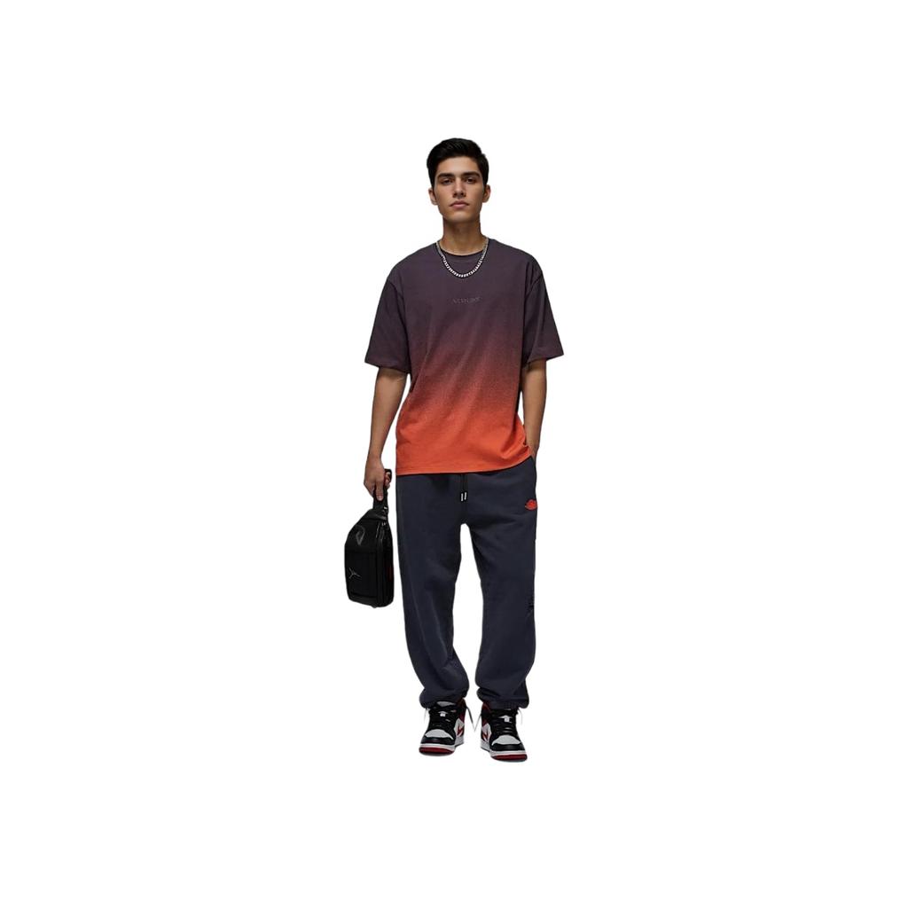 Jordan FW24 Serie Jumpman Degradado Cómoda Suave Camiseta de Manga Corta Hombre Tops Rojo Negro HJ2317045