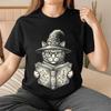 Vintage Abyssinian Cat Witch T-Shirt Wizard Cat Reading Book Tee Magic Spellbook Halloween Shirt Goth Cat Mom Gift Retro Dark Academia Top