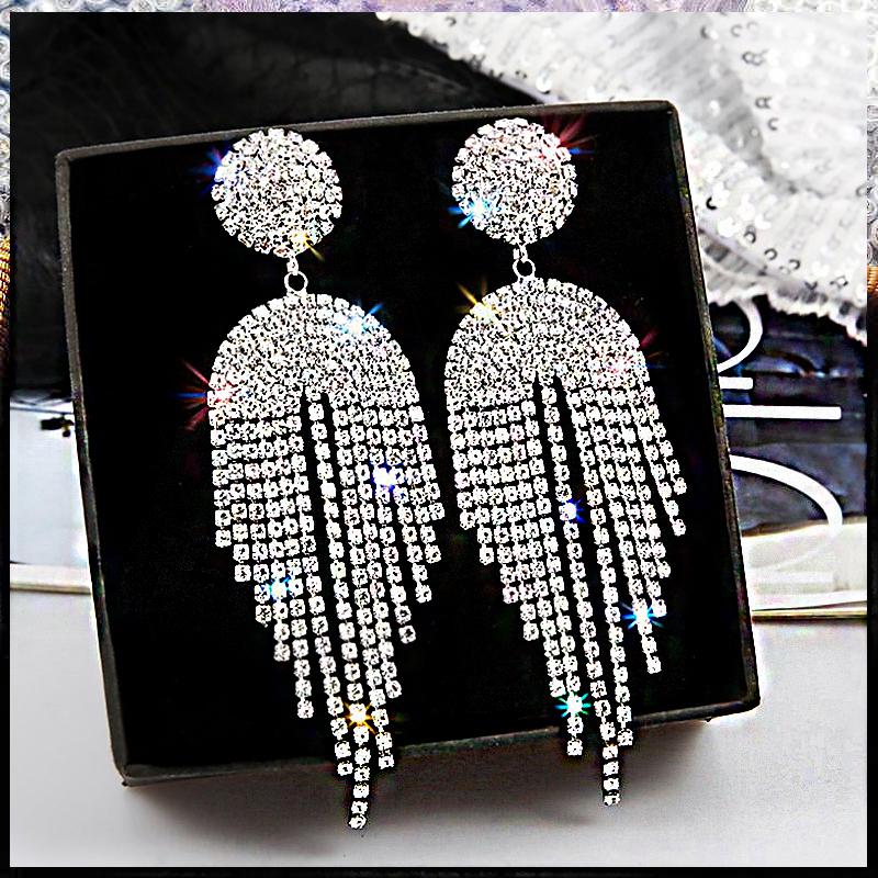 Shiny Crystal Zircon Long Stud Earrings for Women Geometric Hanging Drop Tassel Earring Fashion Party Vintage Pendant Jewelry