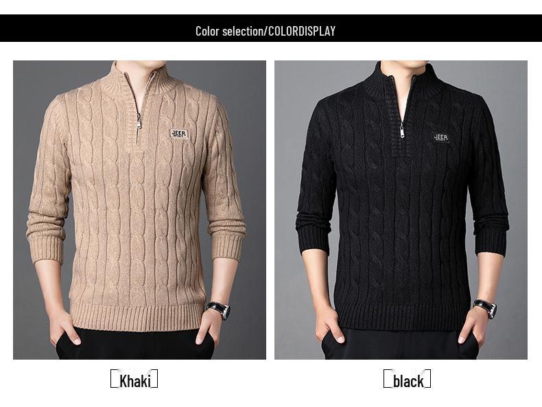 JEEP SPIRIT Men's Winter Half-Zip Fleece-Lined Knitted Sweater 2608