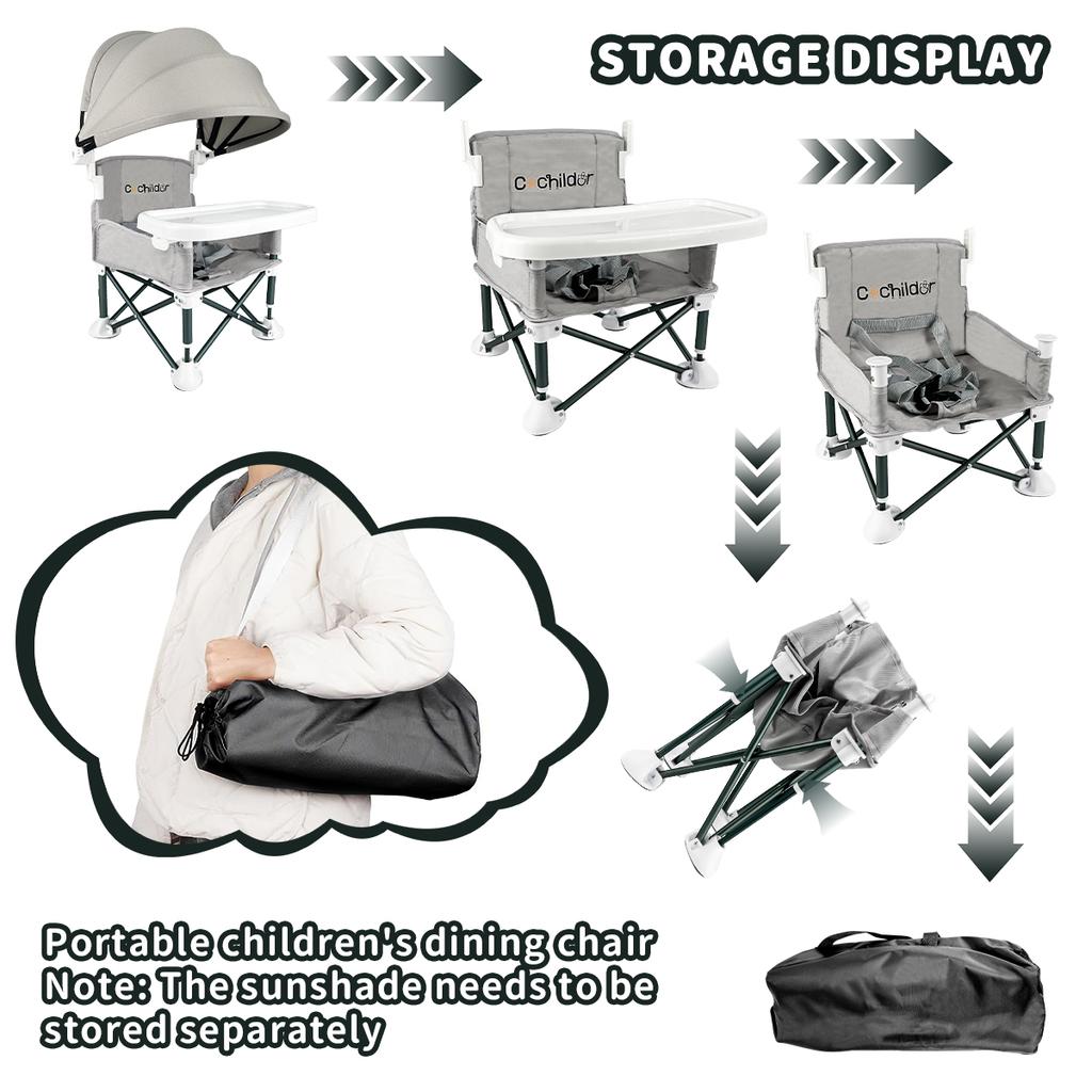 Baby feeding chair, foldable children's table and chair, which can be used to increase the seat height, portable outdoor camping