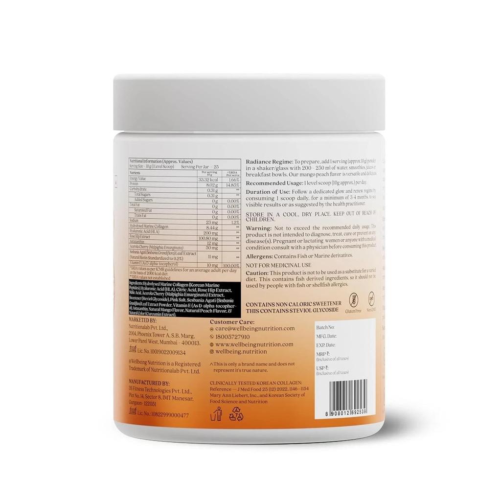 Wellbeing Nutrition Korean Beauty Collagen Skin Radiance Peptides 8g - 250g