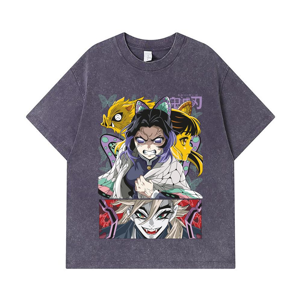 275 GSM Washed T-shirts 100% Cotton Demon Slayer V119 Shinobu Print Unisex Heavy Cotton T Shirt