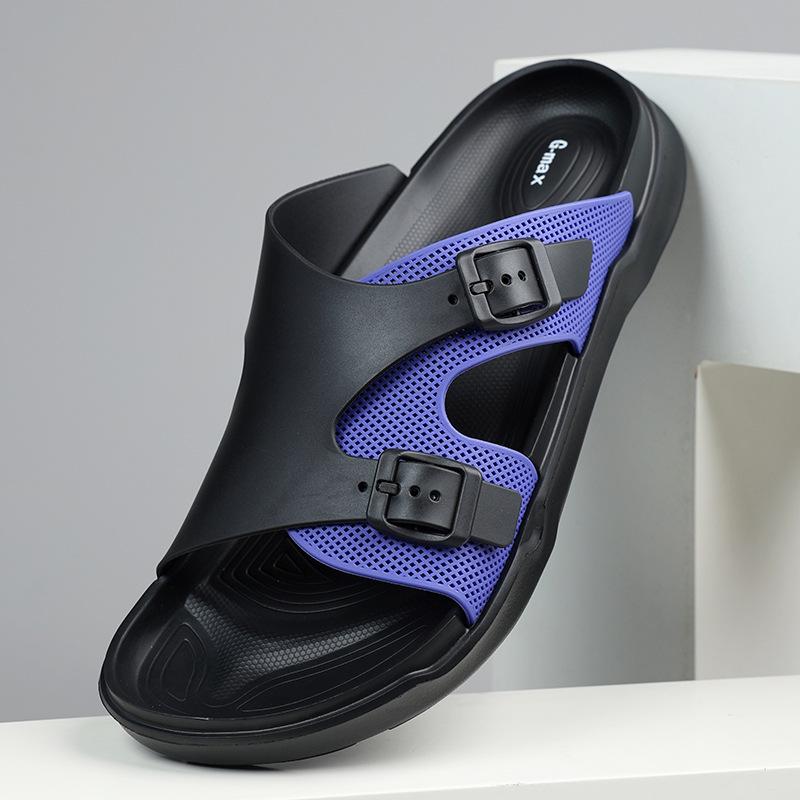 

Стильные и простые шлепанцы одним словом двойные с пряжкой однотонные пляжная обувь уличные сандалии для пары 45