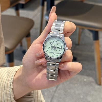 Modische leichte Luxus-Quarzuhr für Studenten, rundes Design, Stahlband, lässiges Temperament, Uhr für Frauen