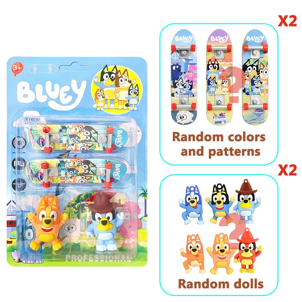 3 Stile Bluey und Bingo Anime Figur Skateboarden Roller Skatepark Modell Kinder Finger Skateboard Spielzeug