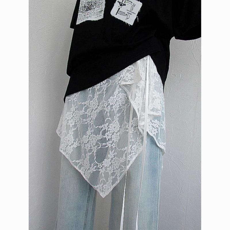 Gonna Irregolare in Pizzo Temperamento Garza Design con Bretelle Gonna Grembiule Trasfrontaliera