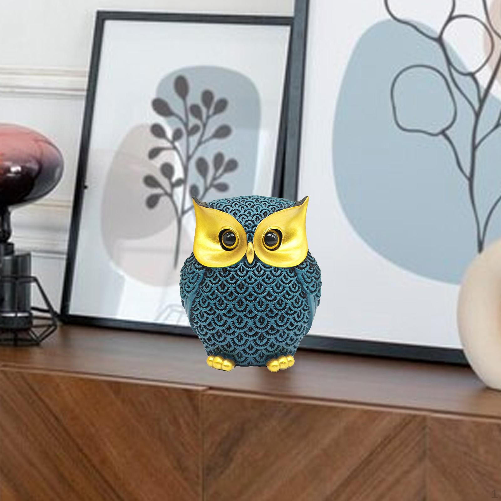 Resin Owl Statue Art Animal Sculpture Desktop Ornament Landscape Figure Bird Figurine for Bookshelf