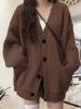 Cross-Border Autumn/Winter Retro Loose V-Neck Cardigan Sweater