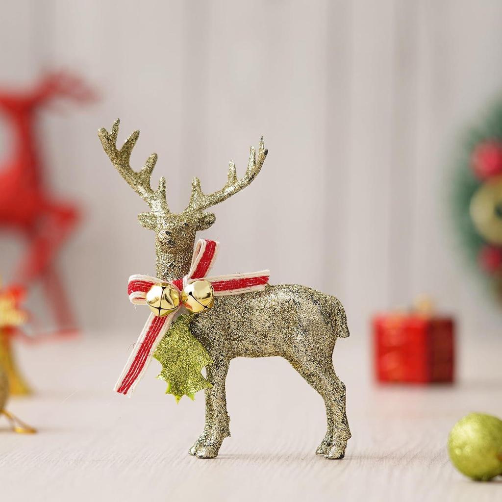 Glitter Golden Reindeer Statue | Christmas Tree Decoration Items | Christmas Hanging Ornaments Props | Xmas Decorations Items