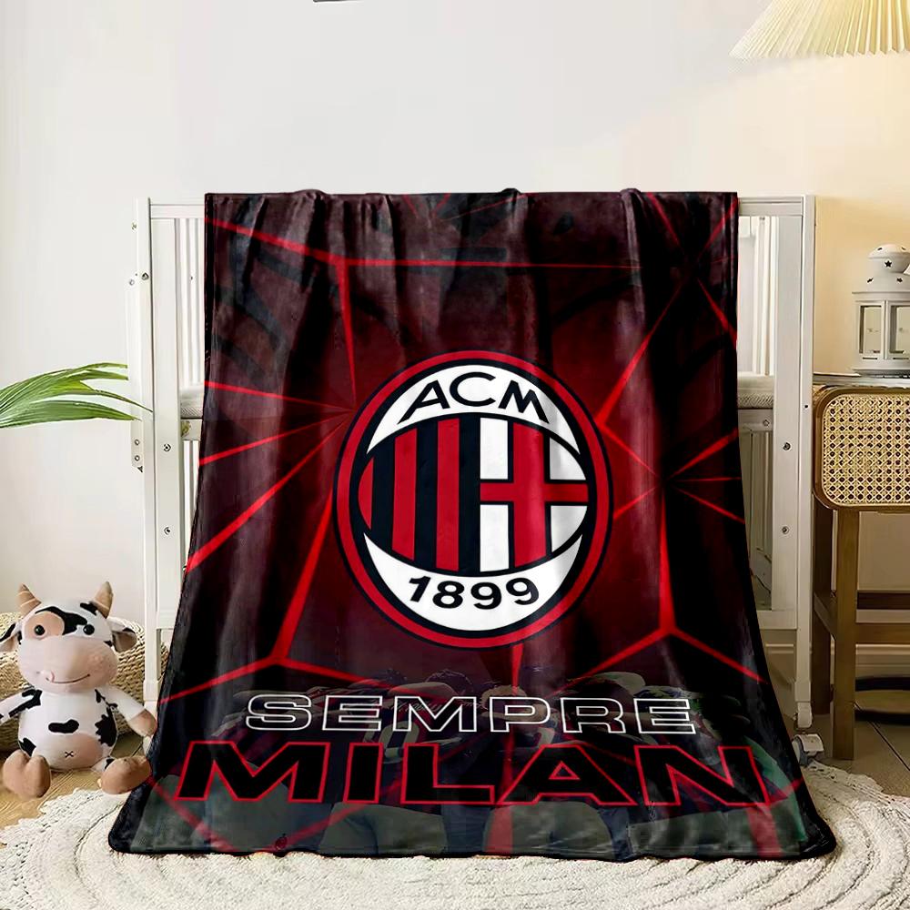 AC Milan Logo Designed Flannel Blanket for Bedroom, Living Room, Sofa, and Nap