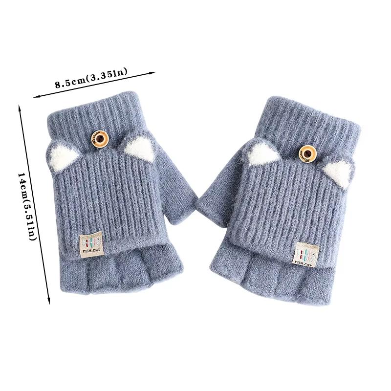 Winter Women Knitted Gloves Thick Woolen Female Mittens Cute Flip Fingerless Exposed Finger Girl Gloves For Cycling Hand Warmer