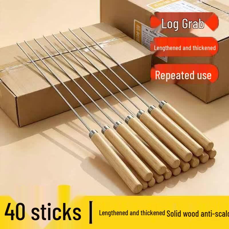 304 Stainless Steel BBQ Skewers with Wooden Handles