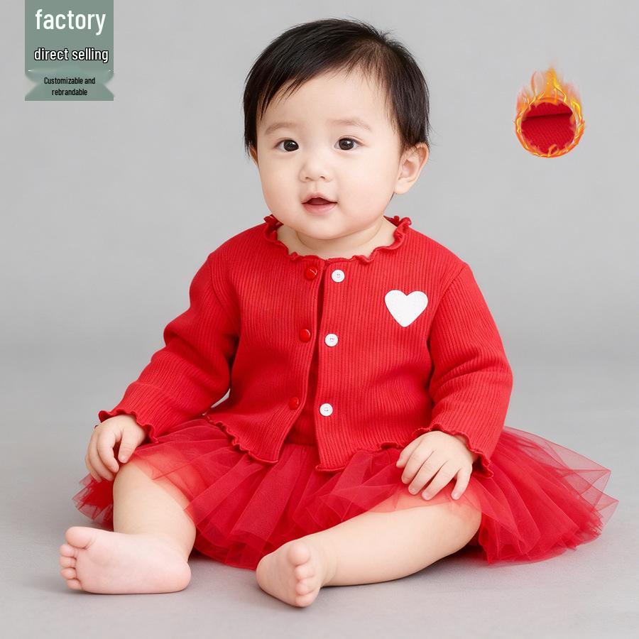 

Newborn Girls Red Princess Skirt Set - Autumn/Winter Vest Dress for New Year s 9 Months червоний