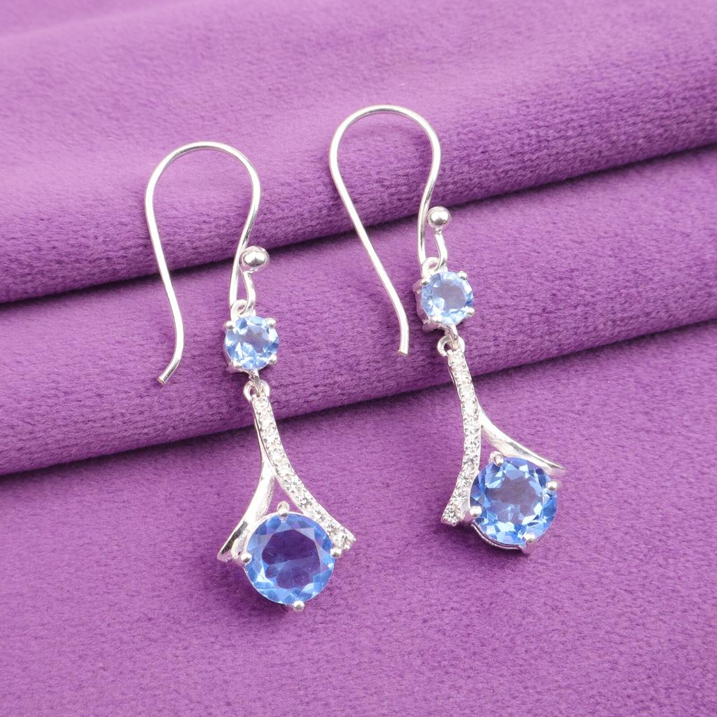 Tanzanite Gemstone 925 Sterling Silver Jewelry Zircon Earrings 1.84" For Party CZE-9-12