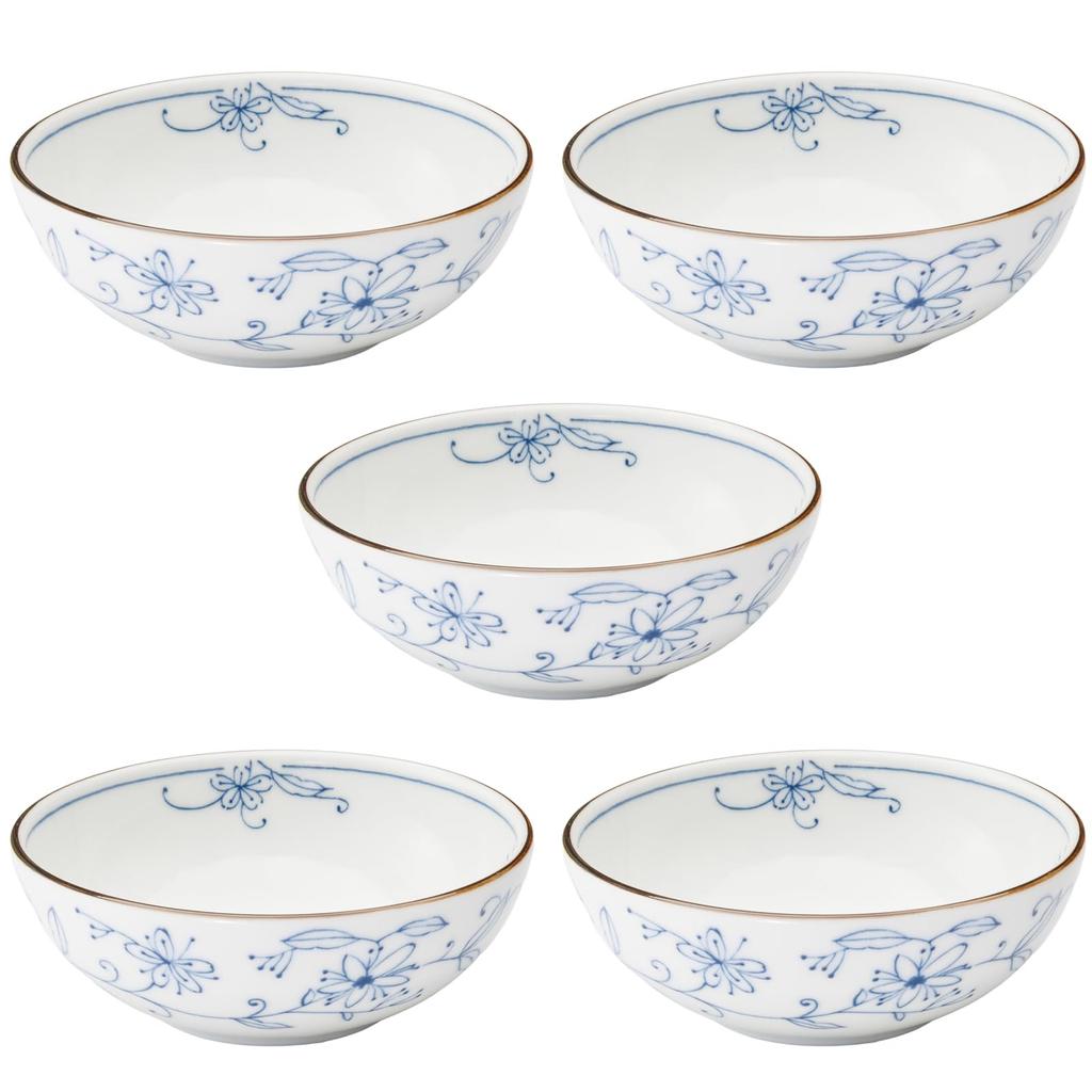 Mino Ware Dinnerware Set of Small 12cm Microwave and Dishwasher Made in Product Number 564617 "Line Arabesque" 5, Bowls, Plates, Approx. Diameter,