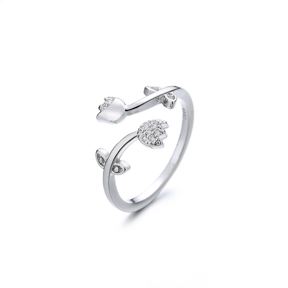 

Exquisite Ring Flower For Women Platinumcolored With Zircon Stone StyleA