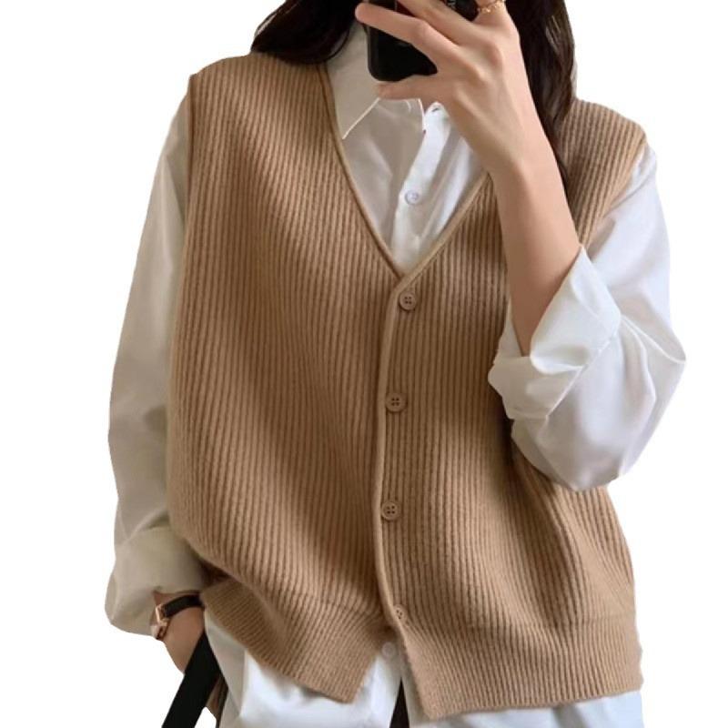 Spring Vest Women's Cardigan Knitted Vest Versatile Layering Korean Version Top