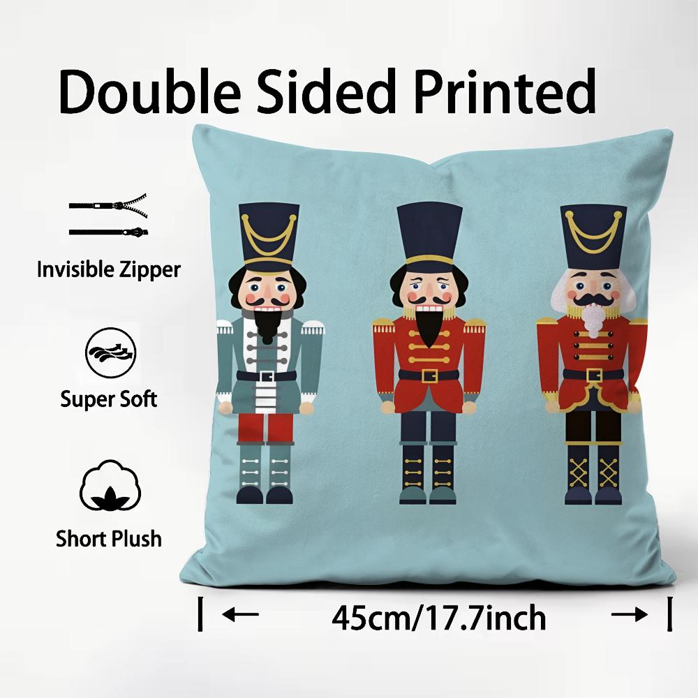 Nutcracker Soldier Christmas Cushion Cover Plush Fabric Soft DoubleSided Printed Sofa Warm Winter Home Child Gift Pillow Case