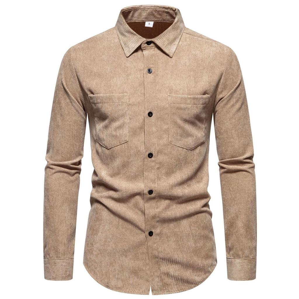 Men's Thick Solid Color Corduroy Button Shirt Men's Casual Fashion Warm Jacket