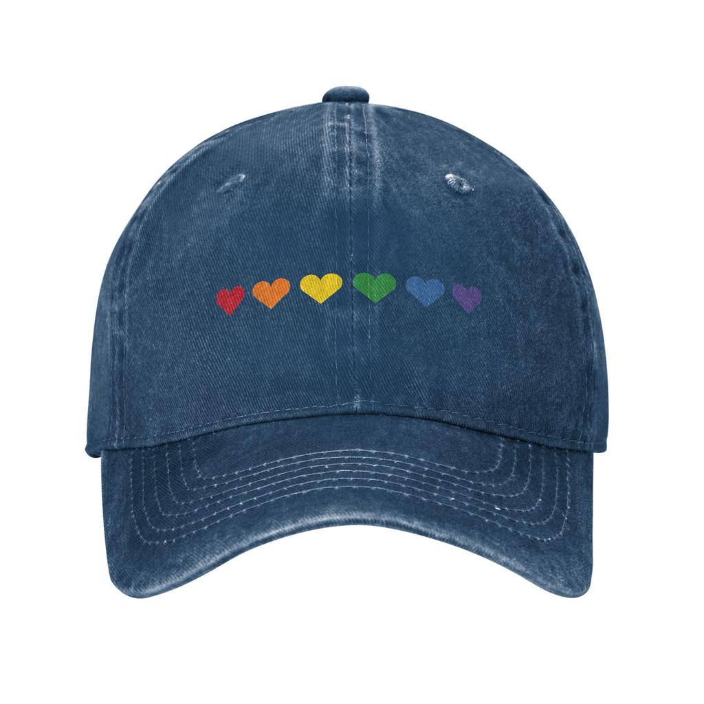 Tiny Rainbow Hearts Love Unstructured Baseball Caps Distressed Denim LGBTQ Gay Pride Headwear Unisex Women Workouts Adjustable Hat