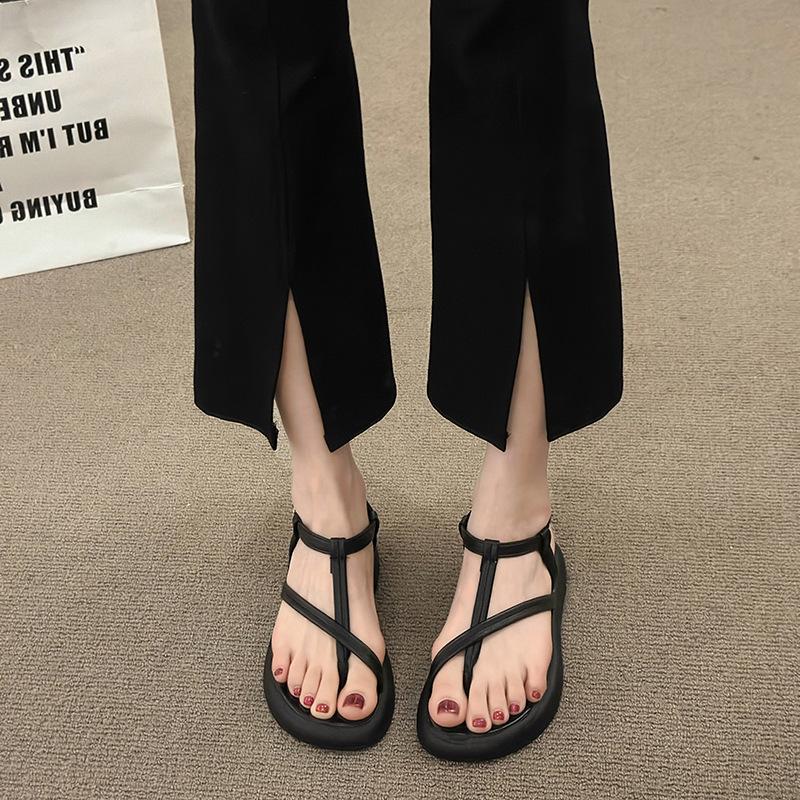 Platform casual sandals women's 2025 summer new fashion flat-bottomed versatile one-word buckle sandals women