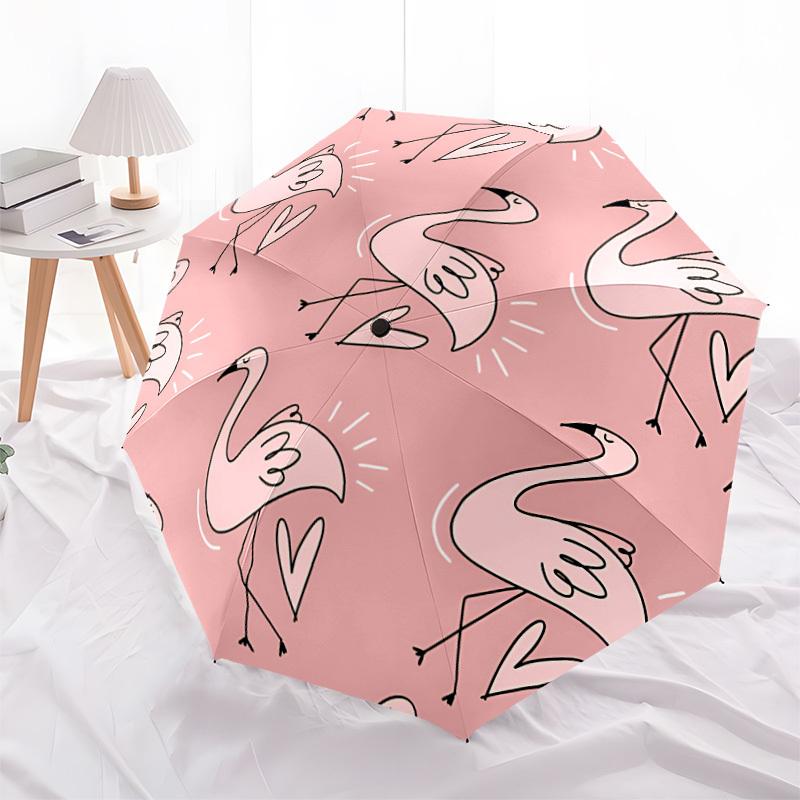 1pc Flamingo Pattern Umbrella Portable Home Essential Umbrella Folding Umbrella Durable Iron Frame Yy251128032