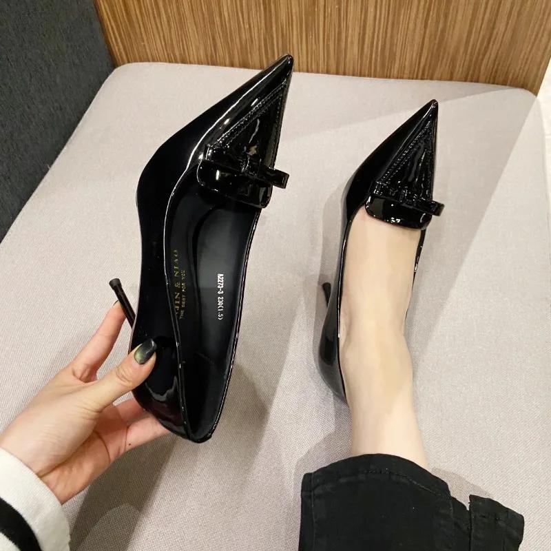 2024 Fashion Delicate Sweet Bowknot High Heel Shoes Side Hollow Pointed Women Pumps Pointed Toe 10.5CM thin Dress Shoes