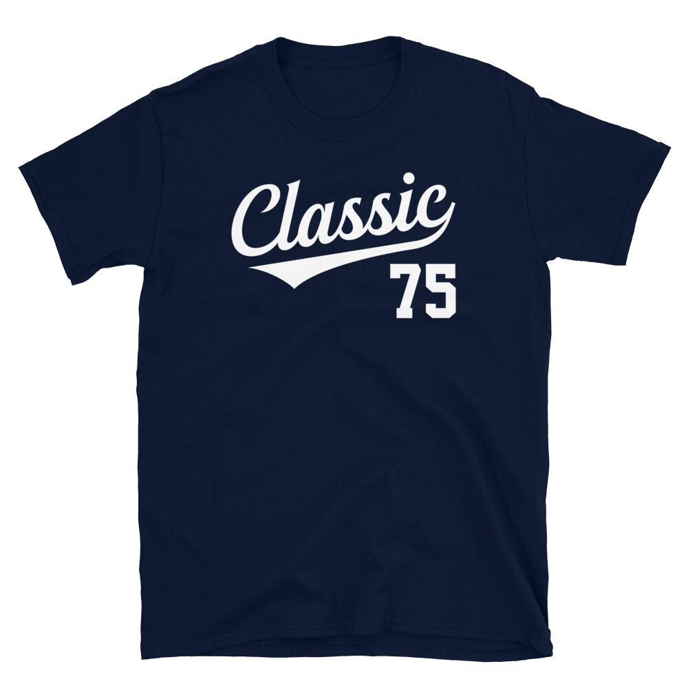 

Baseball Jersey Style Birthday Classic Age 75 Short-Sleeve Unisex T-Shirt S