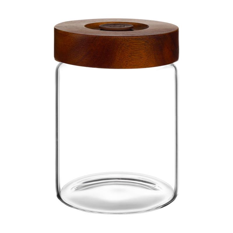 Glass Airtight Coffee Bean Jar with One-Way Vent and Wooden Lid for Food Storage and Preservation