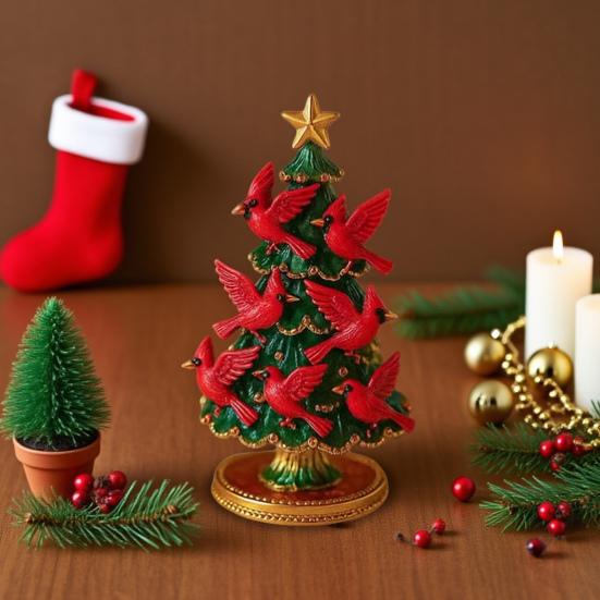 Christmas Ornament Colorful Christmas Tree Resin Display Mold with Bird Decor Living Room Bedroom Home Party Decor