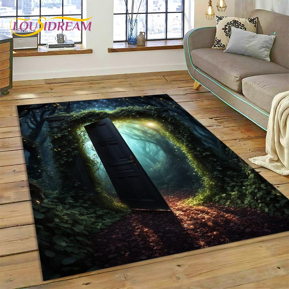 3D Illusion God's Temple Door Gate Carpet Rug for Living Room Bedroom Home Sofa Decoration,Kids Play Area Rug Non-slip Floor Mat