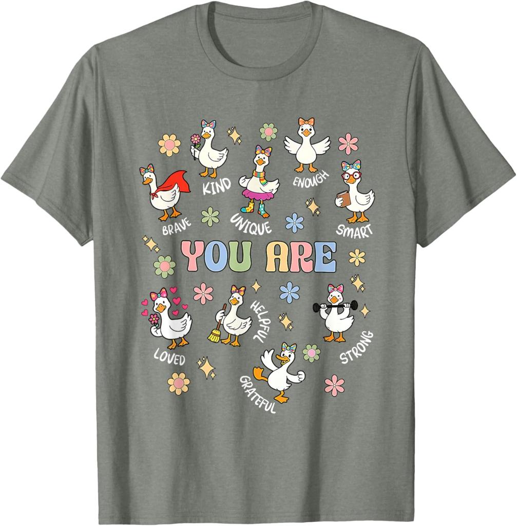 Positive Affirmations Words Goose You Are Brave Kind Unique Smart Graphic Tee Casual Daily T-Shirt