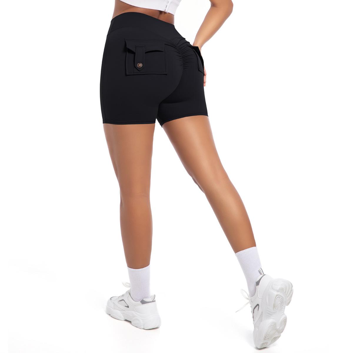 

New Peach Hip Workwear Tight Shorts For Women, High Waisted Elastic Hip Lifting Button Yoga Pants, Quick Drying Running And Fitness Pants L чорний