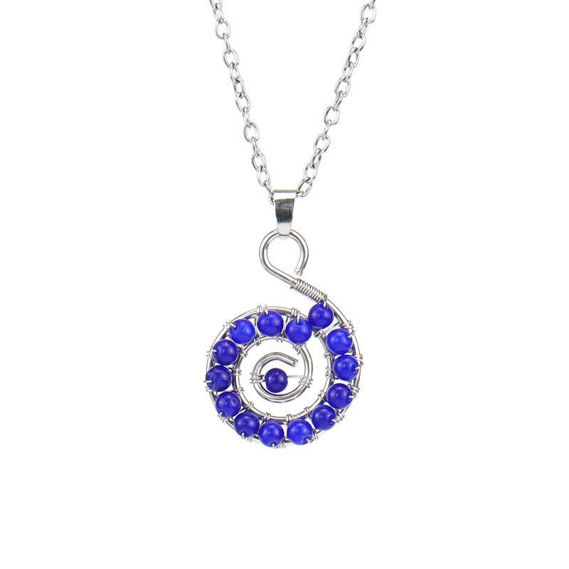 

Hand-Wrapped Natural Colorful Crystal Beads Silver Spiral Necklace Crystal Stone Conch Pendant Necklace N108 ляпіс-лазур кольору