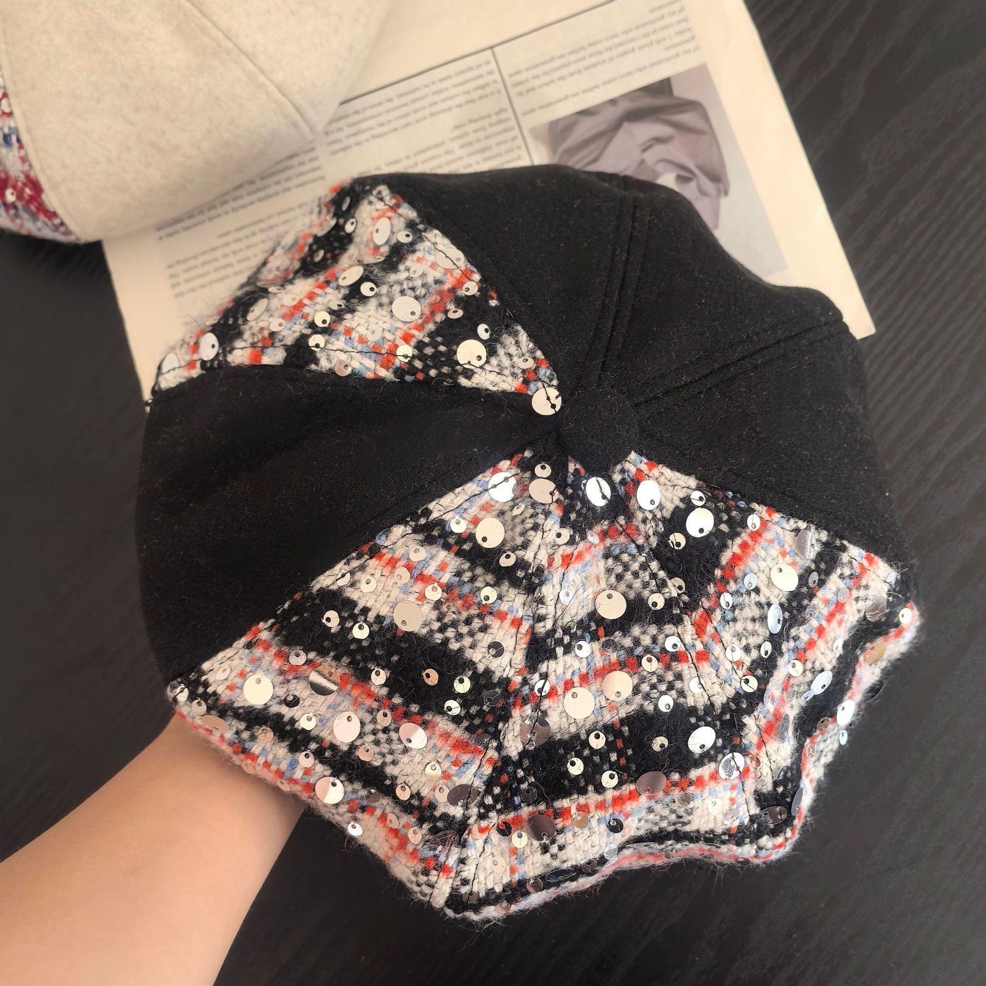 

Британский стиль шляпа женская осень и зима классика ретро уличный берет клетчатый французский темперамент универсальный путешествия шляпа художника M（56-58cm） чёрный