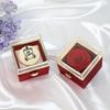 Luxury Rotating Acrylic Jewelry Box with Preserved Rose, Teddy Bear, and Birthday Cake Design