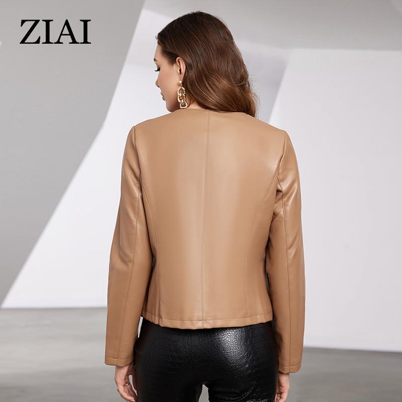 ziai New Spring Autumn Women Short Faux Leather Jacket Casual PU Coat Loose Motorcycle Jackets Fashion Streetwear Oversized Korean Coat YDP-21597