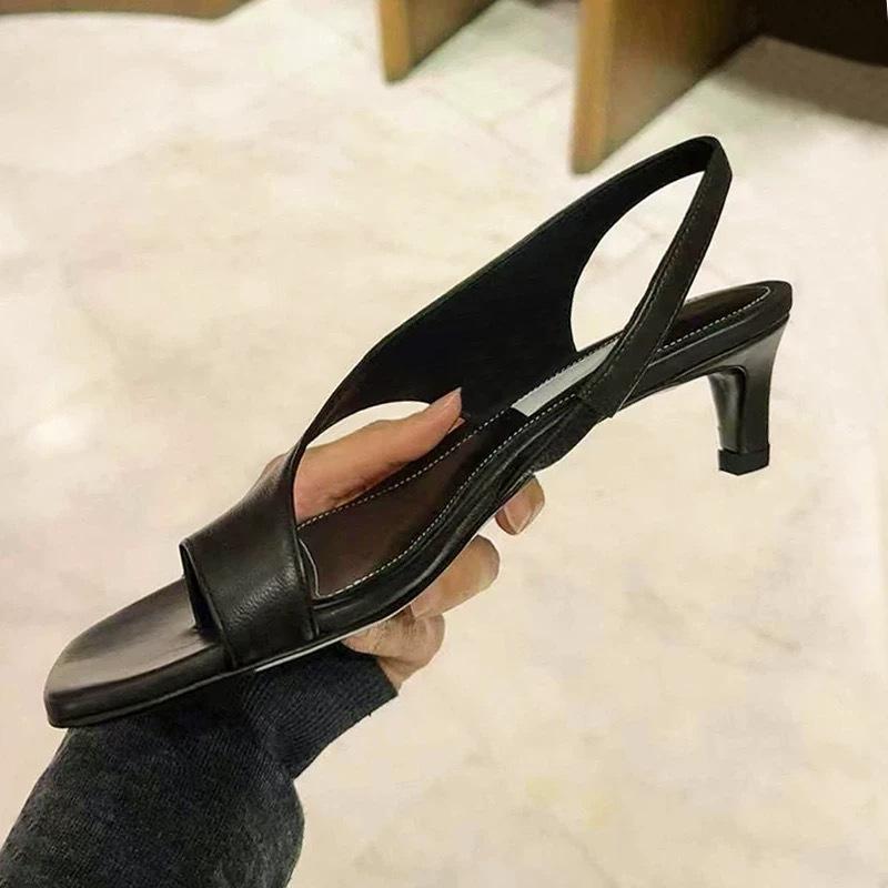 

Cowhide version~ niche square head stiletto set toe sandals women s new beach cool slippers 40