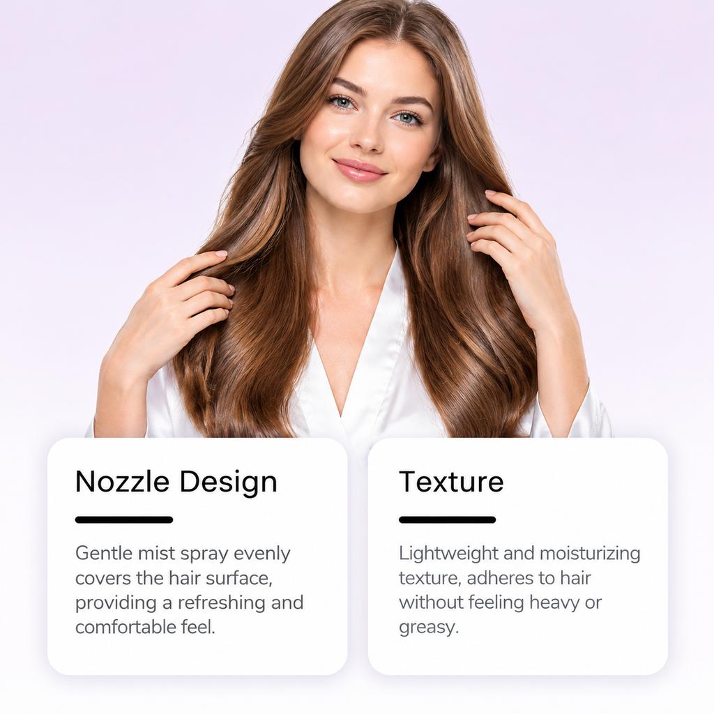 Hair care nourishing spray: gentle, mist-like, refreshing, hydrating, suitable for various hair types, portable, easy to use