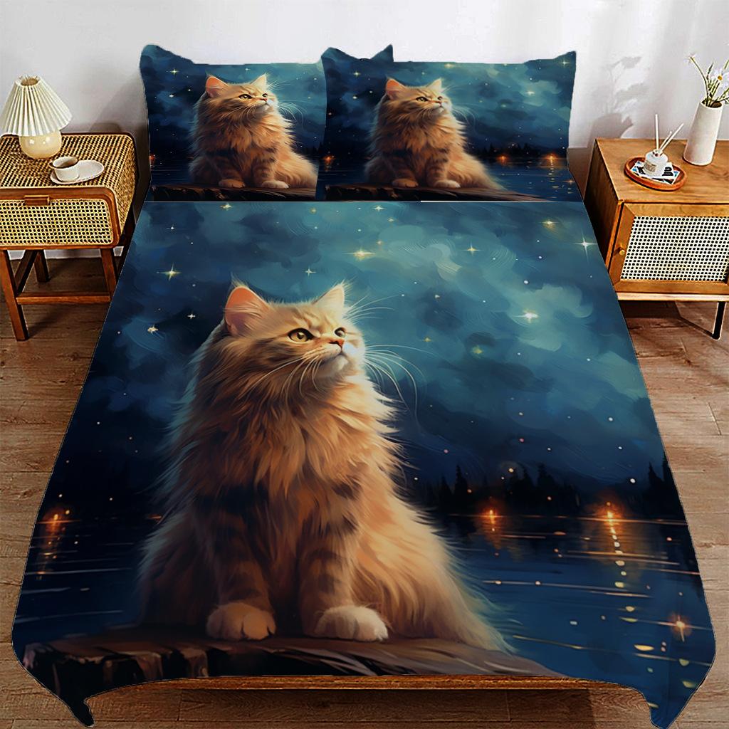 

Комплект постельного белья из трех предметов с принтом «Кошка мечты», Постельные принадлежности, Постельное белье с цифровой печатью 135*200