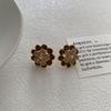 Exquisite Full Diamond Sunflower Hollow Flower Stud Earrings Temperament Exquisite Inlaid Zircon High-End Light Luxury Earrings