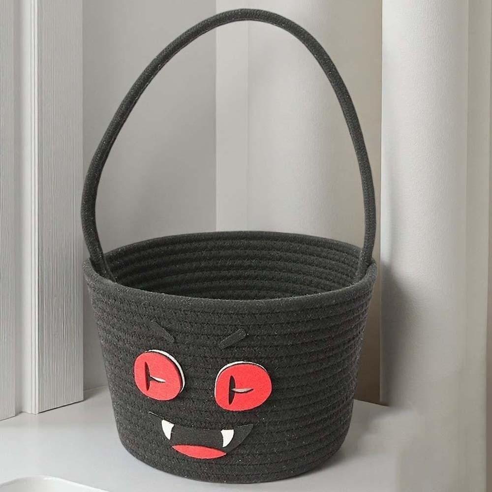 Braided Pumpkin Candy Bucket Orange Trick Treat Tote Kids Gift Hamper Woven Storage Pouch Teachers