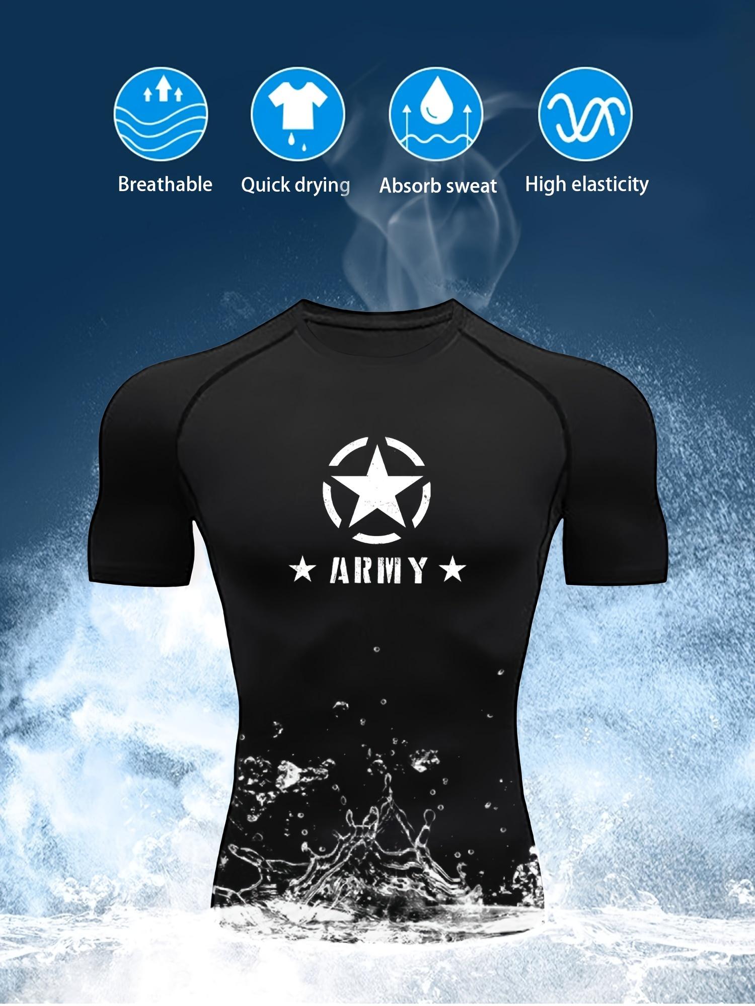 Men s US Army Star Logo Print Compression Shirt Moisture Wicking Bodybuilding Running Casual Sportswear S чёрный